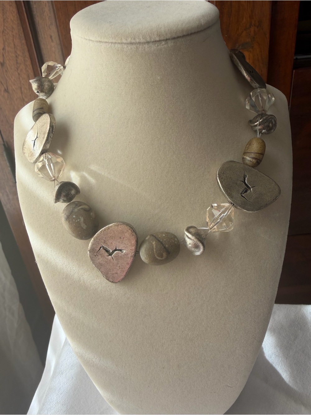 Chico's Artisan Tribal-Inspired Statement Necklace Earth Tone Silver/Stone Beads